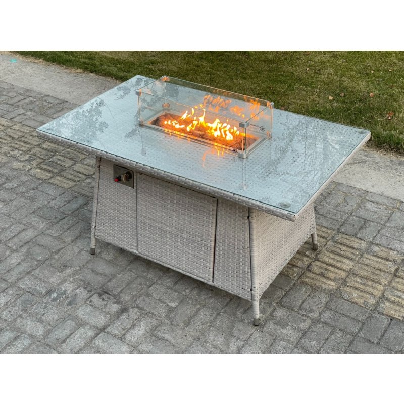 Fimous Light Grey Mixed Rattan Fire Pit Table Dining Table Gas Heater Burner Garden Furniture Accessory Patio