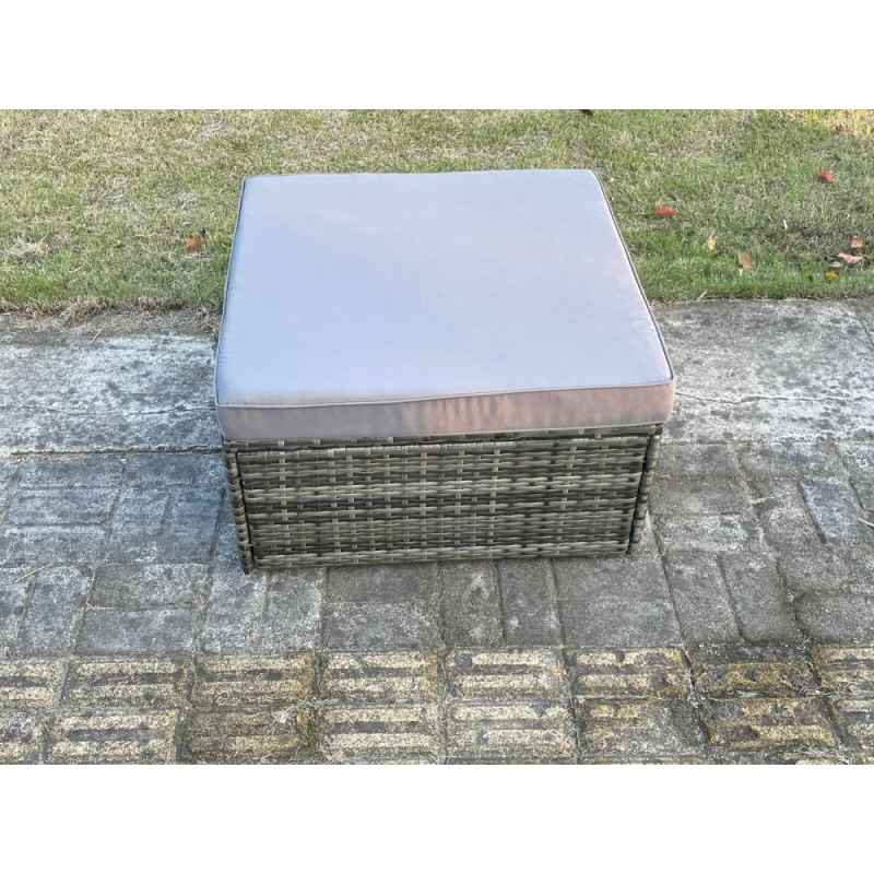 Fimous Grey Mixed Rattan Footstool Patio Outdoor Garden Furniture With Thick Grey Cushion