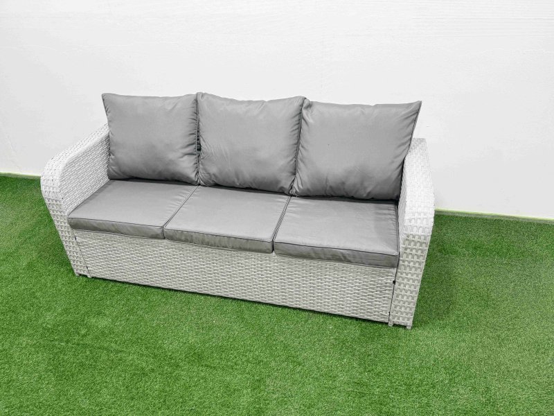 Fimous PE Rattan Garden Furniture Set Reclining Chair Sofa Lounge Sofa Set Rectangular Coffee Table Light Grey