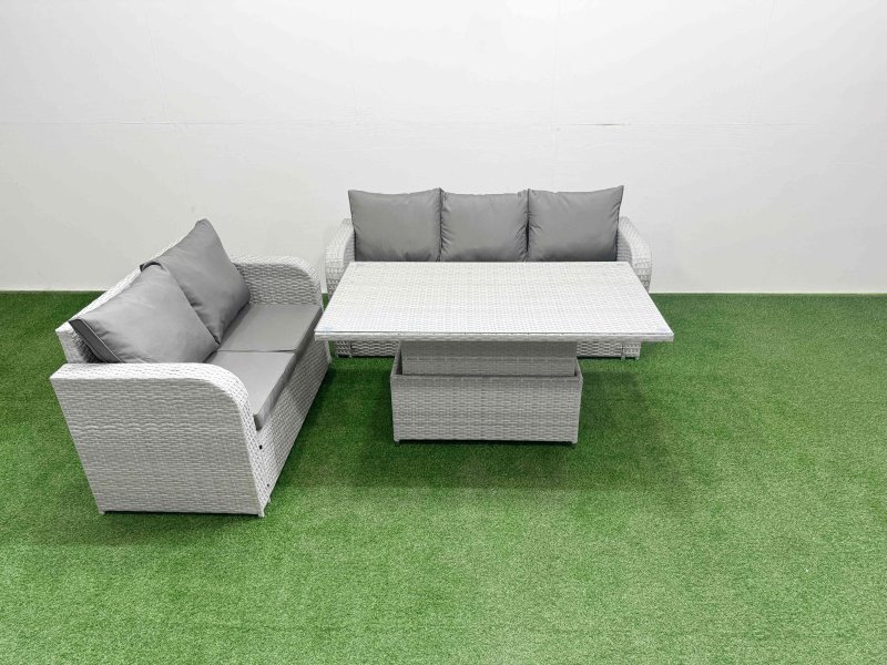 Fimous 5 Seater PE Rattan Wicker Garden Furniture Patio Conservatory Sofa Set with Adjustable Lifting Dining or Coffee Table 3 Seater Sofa Love Sofa