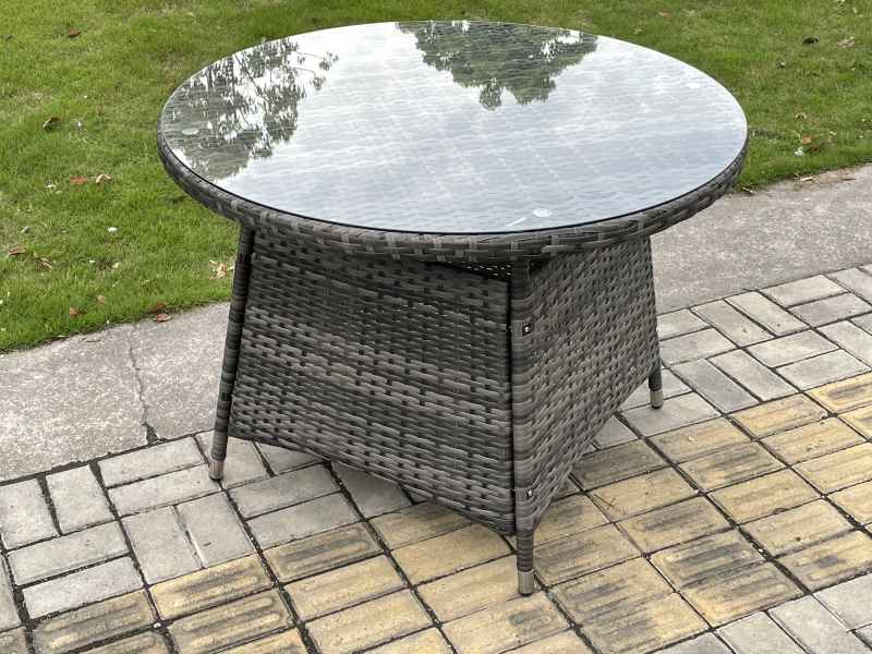 Fimous Wicker PE Outdoor Rattan Garden Furniture Arm Chair And Table Dining Sets 4 Seater Medium Round Table Dark Grey Mixed