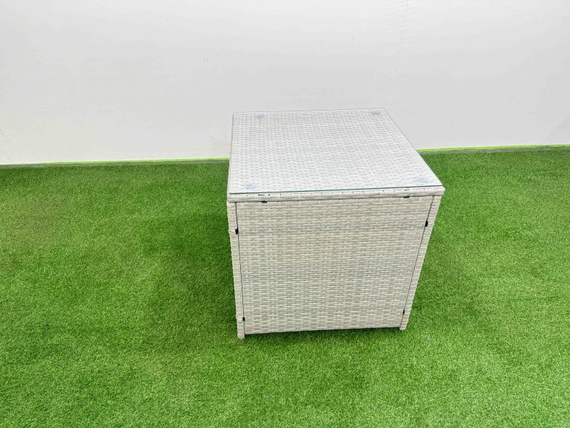 Fimous Patio Outdoor Garden Furniture Sets with Black Glass Top Dining Table 3 Seater Sofa 2 Side Tables Light Grey