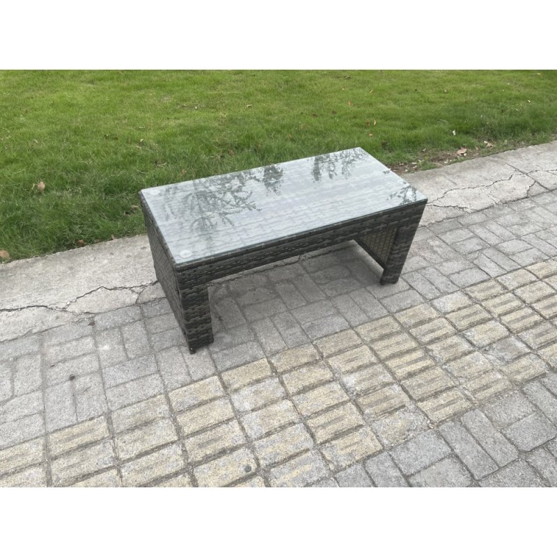 Fimous 7 Seater Outdoor Rattan Garden Furniture Set Rattan Lounge Sofa Set with Rectangular Coffee Table Reclining Chair Big Footstool Side Table Dark Grey Mixed