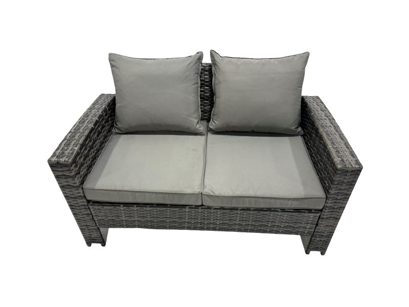Fimous Outdoor Love Sofa Set 5 Seat Rattan Garden Furniture Set with Adjustable Lifting Dining or Coffee Table Dark Grey Mixed