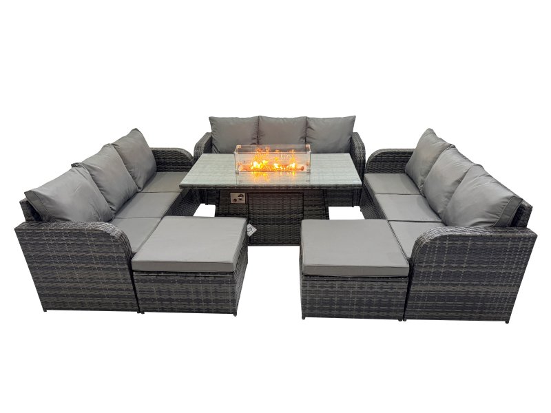 Fimous Garden Outdoor Rattan Furniture Set Rattan 3 Seater Sofa with 2 Big Stool Dark Grey Mixed