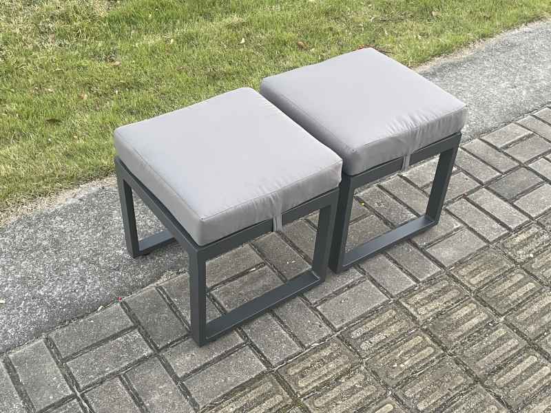 Fimous Outdoor Garden Rectangular Coffee table Aluminium Patio Tea Table with 2 Small Footstool for Balcony, Terrace,Swimming Pool Dark Grey