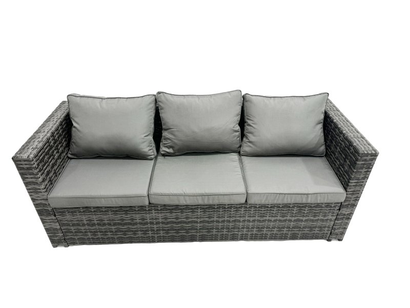 Fimous PE Rattan Garden Furniture Set Lounge Sofa Rising Dining Table Set with Side Table 3 Footstool Dark Grey Mixed