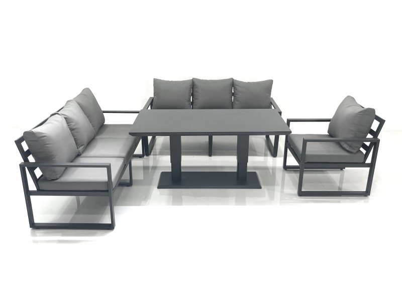 Fimous Outdoor Garden Furniture Set Aluminium Lounge Sofa Adjustable Rising Lifting Dining Table Sets Dark Grey