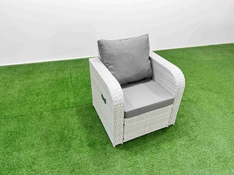 Fimous PE Rattan Garden Furniture Set Adjustable Chair Sofa Double Love Seat 2 Seater Sofa Lounge Set Square Coffee Table Side Table Light Grey