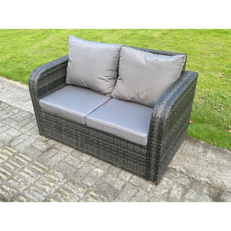 Fimous Rattan Outdoor Garden Furniture Sets Height Adjustable Rising lifting Dining Table Reclining Chair Sofa Set Dark Grey Mixed