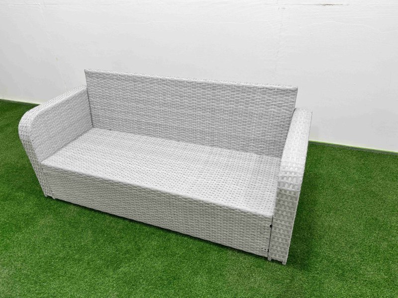Fimous Outdoor Garden Furniture Sets 6 Seater Wicker Rattan Furniture Sofa Sets with Rectangular Dining Table high Back Lounge Sofa Light Grey