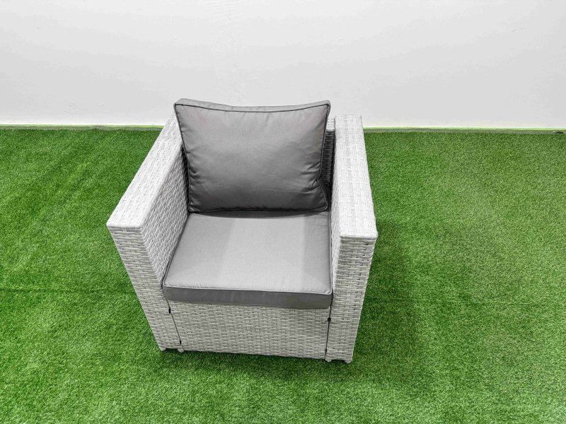 Fimous 10 PCs Rising Dining Table Set Rattan Furniture Set with 3 Seater Sofa Chair 2 Big Footstools 2 Small Footstools 2 Side Tables Light Grey