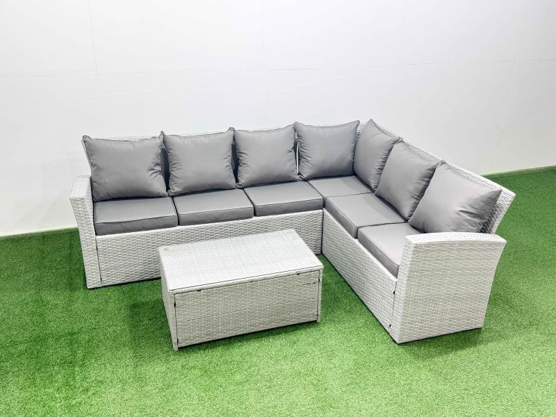 Fimous Garden Outdoor PE Rattan Furniture Set 6 Seater Rattan Garden Sofa Set Light Grey Mixed