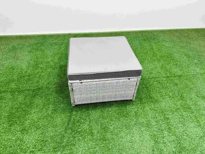 Fimous 6 PCs Rising Dining Table Set Rattan Furniture Set with 3 Seater Sofa 2 Big Footstool Light Grey