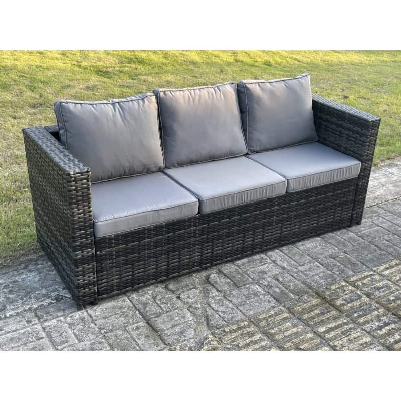 Fimous Outdoor Rattan Garden Furniture Lounge Sofa Set With Oblong Rectagular Coffee Table Big Footstool and 2 Small Stools 2 Side Table