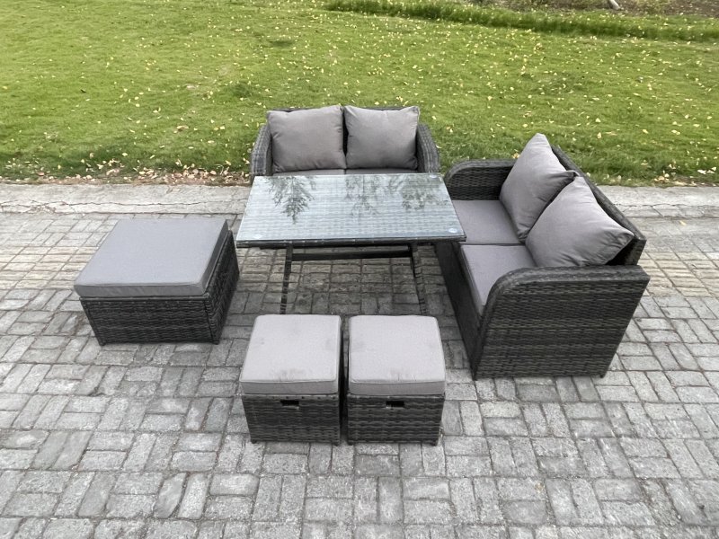 Fimous Outdoor Garden Furniture Sets 6 Pieces Rattan Furniture Manual Wicker Patio Sofa Patio Conversation Set with 3 Footstools Dark Grey Mixed