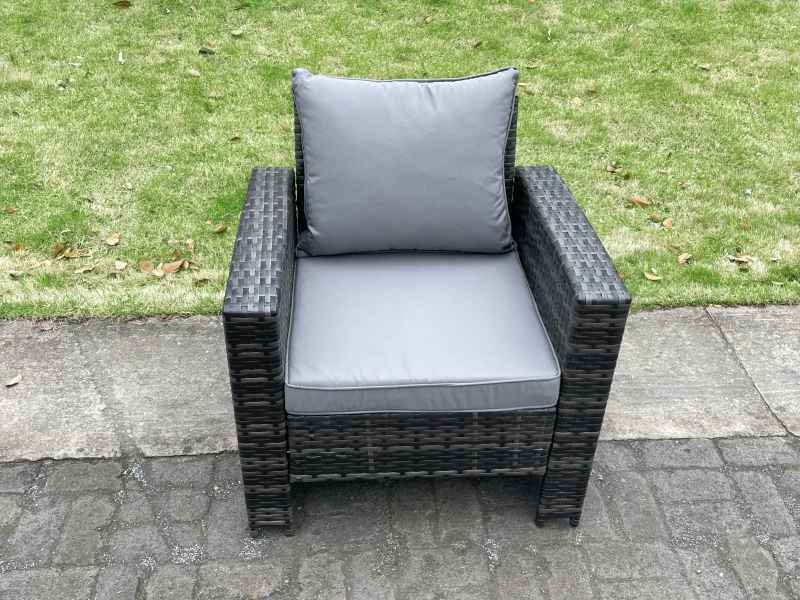 Fimous Outdoor Garden Furniture High Back Rattan Sofa Dining Table Set Dark Grey Mixed