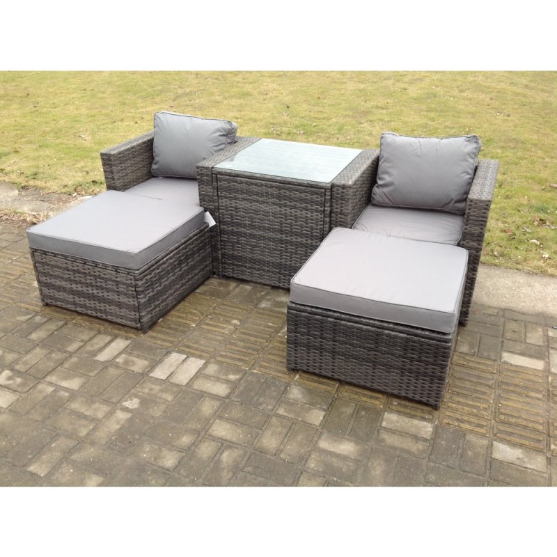 Fimous Rattan Sofa Chair Footstool Garden Patio Furniture Set With High Tall Coffee Table 4 Seater
