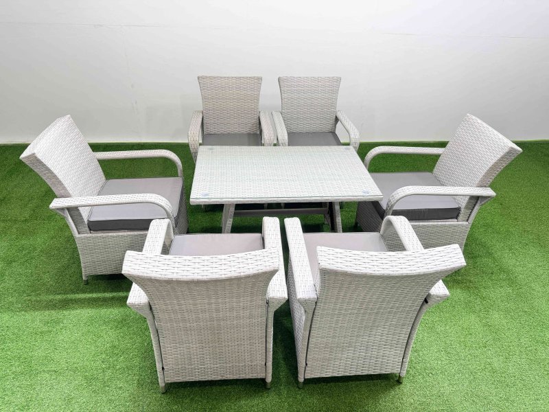 Fimous Outdoor Rattan Garden Furniture Set Patio 6 Chairs Plus Rectangular Dining Table Sets Light Grey Mixed