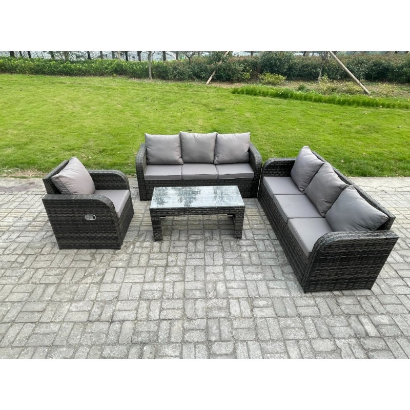 Fimous Patio Garden Furniture Sets 7 Seater Wicker Outdoor Rattan Furniture Sofa Sets with Rectangular Coffee Table Reclining Chair