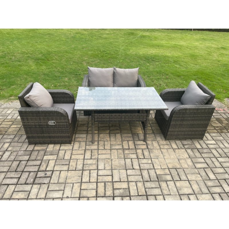 Fimous Rattan Garden Furniture 4 Piece Grey Patio Furniture Set Patio Conservatory 4 Seater Set Outdoor Rectangular Table and Chairs