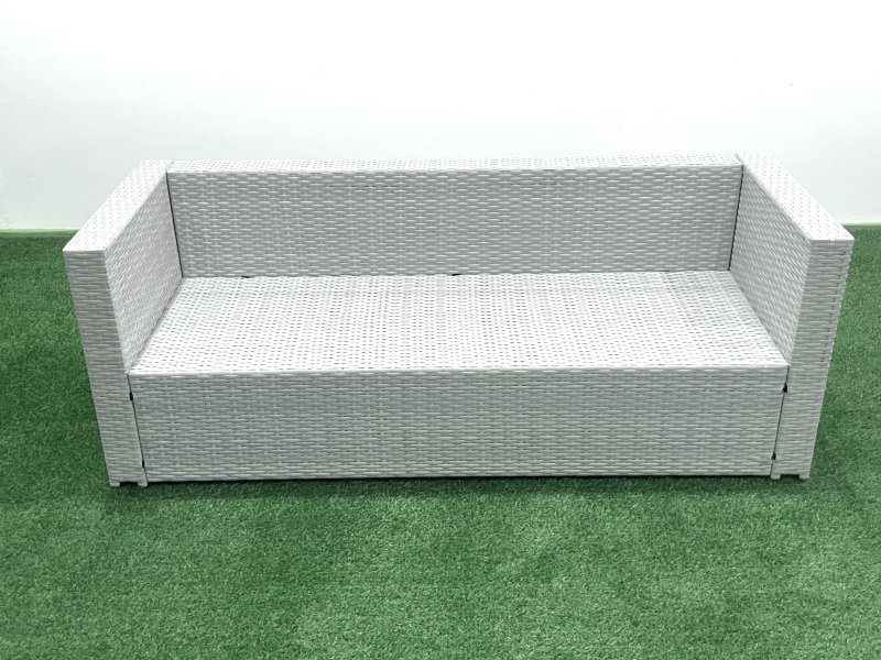 Fimous Outdoor Garden Furniture Rattan Sofa Set with 2 Armchairs Oblong Coffee Table 2 Big Footstools Light Grey Mixed