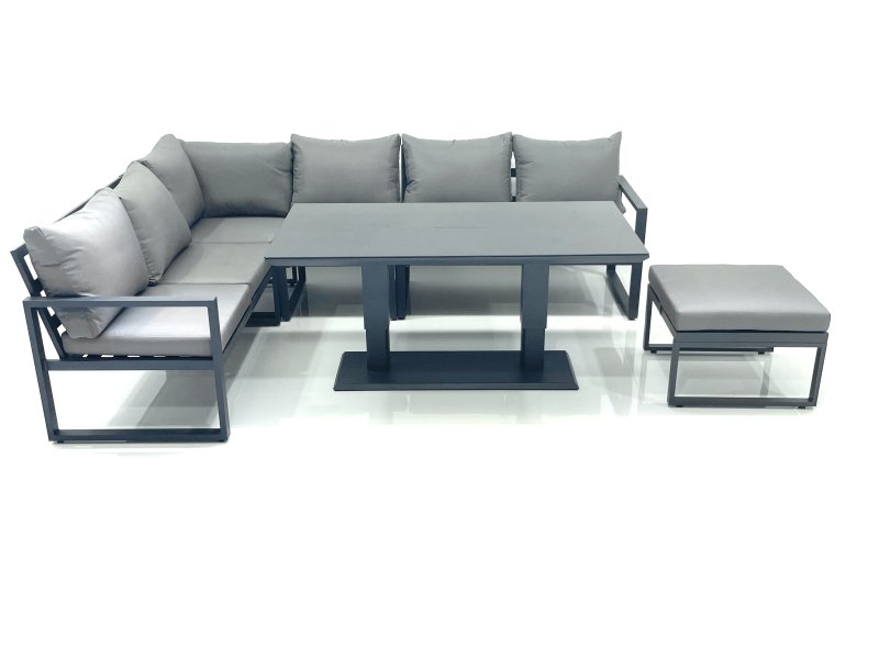 Fimous Aluminum Outdoor Garden Furniture Set Corner Sofa Big Footstool Adjustable Rising Lifting Dining Table Sets Dark Grey