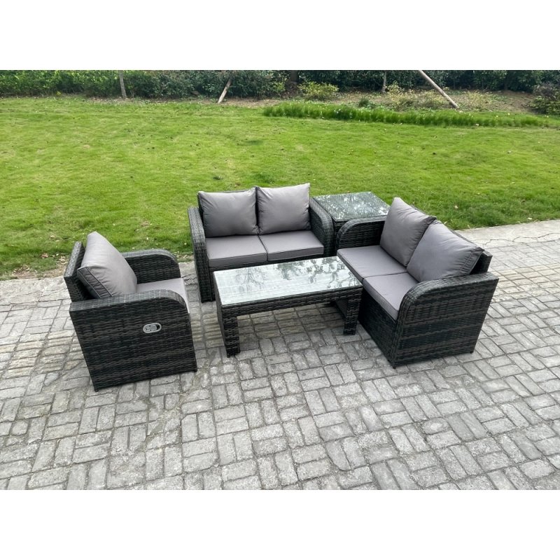 Fimous 5 Seater Garden Furniture set Rattan Outdoor Lounge Sofa Table Chair With Tempered Glass Table Dark Grey Mixed