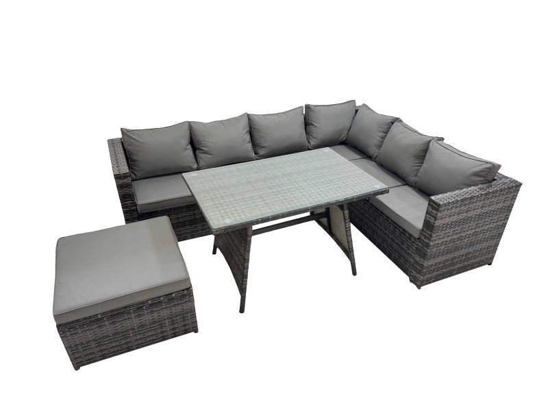 Fimous Rattan garden furniture Patio Furniture Sets with Dining Table Big Stool Dark Grey Mixed