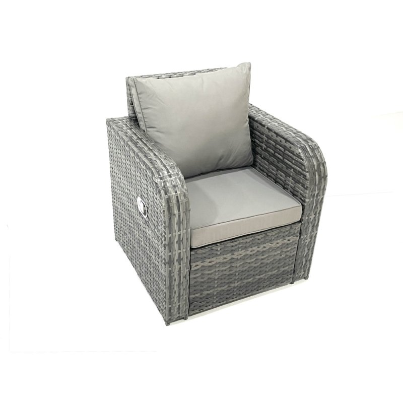 Fimous Outdoor Garden Furniture Set Rattan Sofa Dining Table Set with Reclining Chair Side Table 2 Small Footstool Dark Grey Mixed