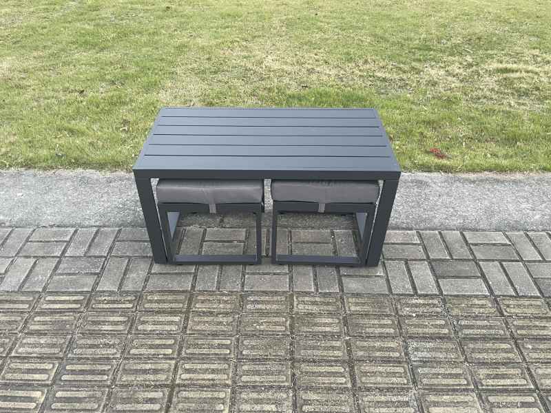 Fimous Outdoor Garden Rectangular Coffee table Aluminium Patio Tea Table with 2 Small Footstool for Balcony, Terrace,Swimming Pool Dark Grey