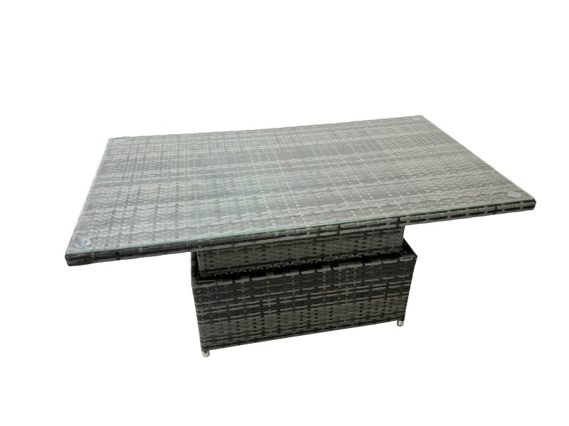 Fimous Poly Rattan Outdoor Patio Height Adjustable Rising Lifting Table Corner Sofa Set with Big Stool,2 Chairs for Garden Backyard Dark Grey Mixed