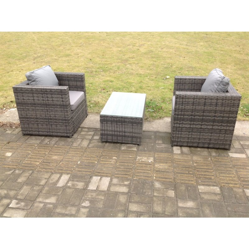 Fimous Rattan Garden Furniture Chairs Oblong Coffee Table Set