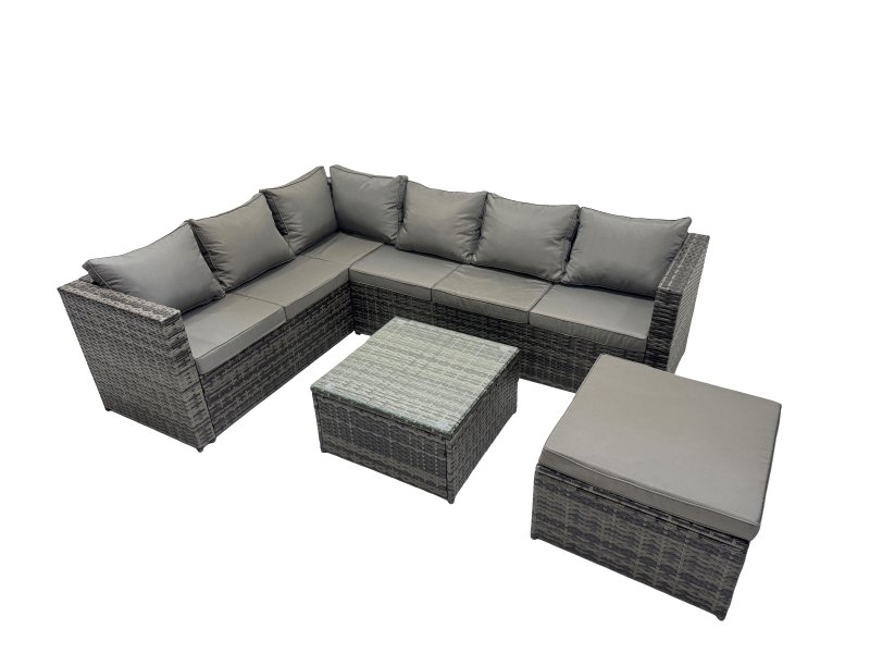 Fimous Rattan Garden Furniture Patio Furniture Sets with Corner Sofa Square Coffee Table Big Footstool Dark Grey Mixed