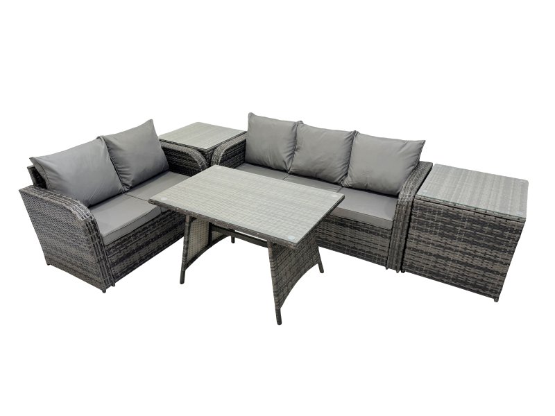 Fimous Garden Rattan Outdoor Furniture Set 5 Seater with Love Sofa 3 Seater Sofa 2 Side Table Dark Grey