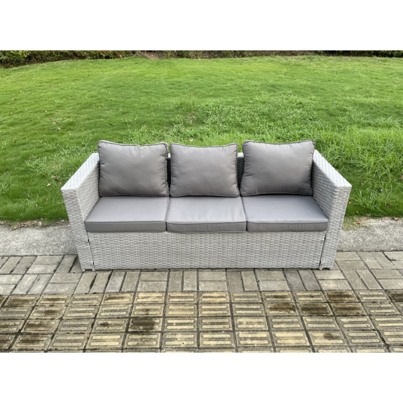 Fimous 8 Seater Outdoor Garden Dining Sets Rattan Furniture Gas Fire Pit Dining Table Gas Heater with Armchair Big Footstool Light Grey