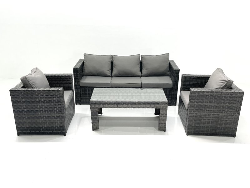 Fimous Rattan Garden Furniture Set Outdoor Lounger Sofa with Coffee Table 2 Armchair Dark Grey Mixed