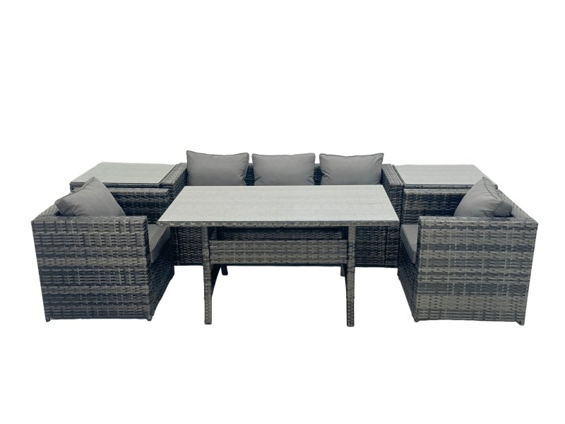 Fimous Outdoor Dining Table Sofa Armchair Set with 2 Side Tables Garden Furniture Set Dark Grey Mixed