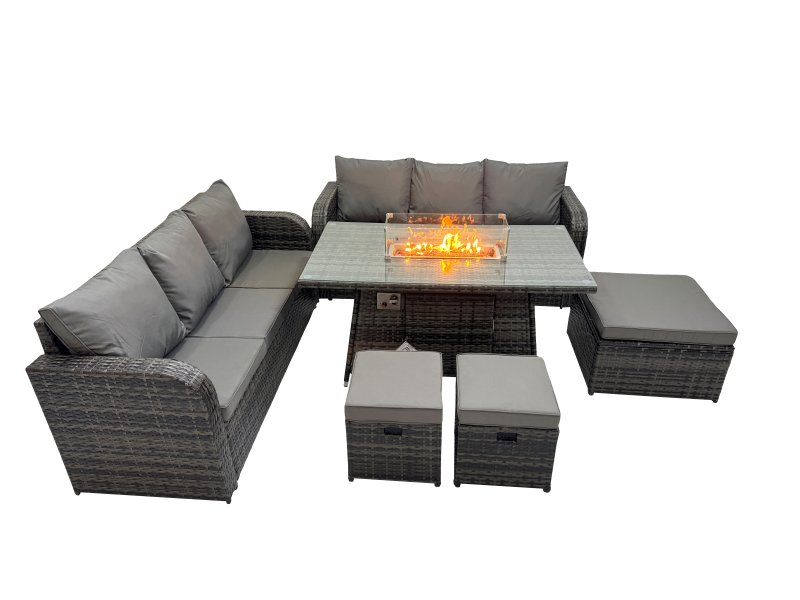 Fimous Garden Outdoor Rattan Furniture Set Rattan 3 Seater Sofa with 3 Stools Dark Grey Mixed