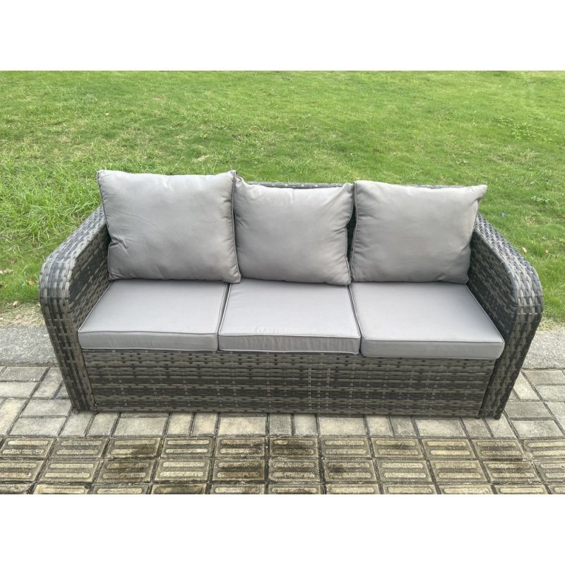 Fimous Wicker PE Rattan Garden Furniture Set Outdoor Rectangular Dining Table and Chair Sofa Set With 2 PC Side Table Dark Grey Mixed