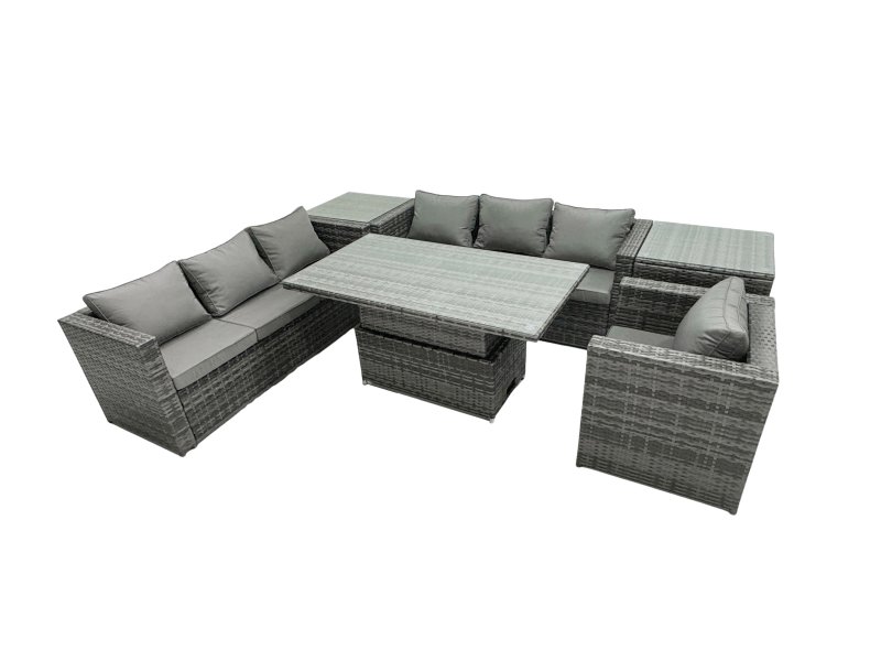 Fimous Rattan Dining Table Sofa Set with 2 Side Table Armchair Outdoor 7 Seat Garden Furniture Set Dark Grey Mixed