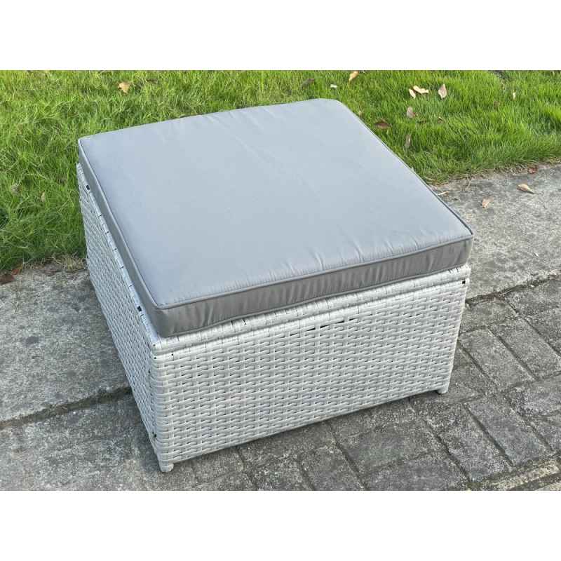 Fimous Light Grey Rattan Footstool Patio Outdoor Garden Furniture Accessory With Thick Dark Grey Cushion