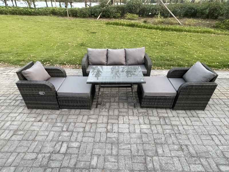 Fimous Garden Furniture Sets 7 Seater Rattan Furniture Manual Wicker Patio Sofa Patio Conversation Set with 2 Big Footstool Dark Grey Mixed