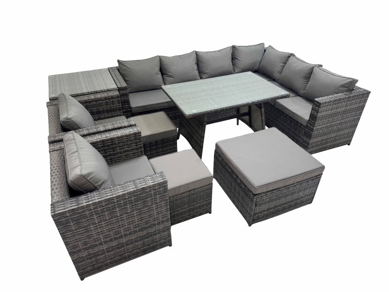 Fimous Rattan garden furniture Patio Furniture Sets with Dining Table 3 Stools 2 Chair Side Table Dark Grey Mixed