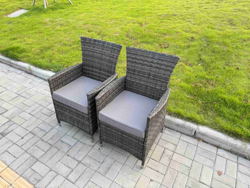 Fimous Rattan Garden Furniture Dining Set 4-seater Patio Black Glass Table Chairs Outdoor Dark Grey Mixed