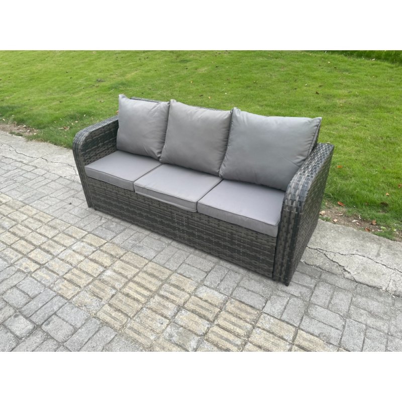Fimous Indoor Outdoor Rattan Garden Furniture 8 Seater Set Table Sofa Chair Patio Conservatory with Grey Cushions 2 Side Tables 2 Big Footstool