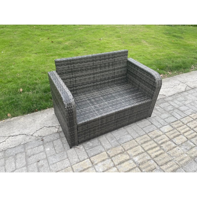 Fimous Outdoor Garden Furniture Sets 7 Seater Wicker Rattan Furniture Sofa Sets with Rectangular Coffee Table Love Sofa Big Footstool Side Table Dark Grey Mixed