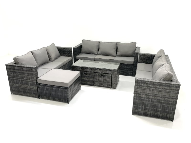 Fimous Outdoor Garden Furniture Set 7 Pieces Rattan Sofa Set with Coffee Table 3 Footstools Dark Grey Mixed