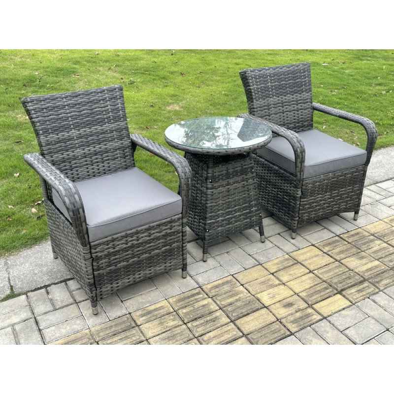 Fimous Rattan Garden Furniture Dining Set Table And Chairs Wicker Patio Outdoor 2 chairs plus small round table