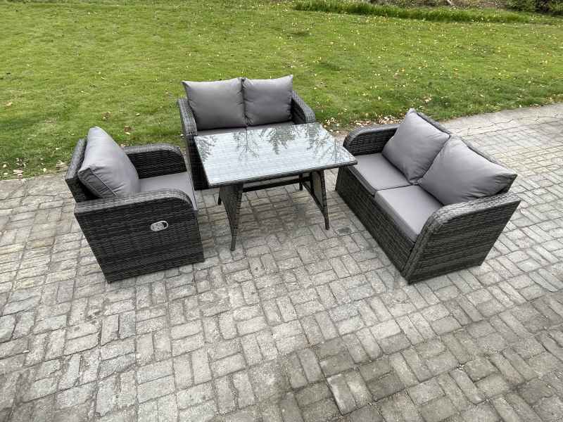 Fimous Outdoor Garden Dining Sets Rattan Furniture With Dining Table Armchairs Love Sofa Dark Grey Mixed
